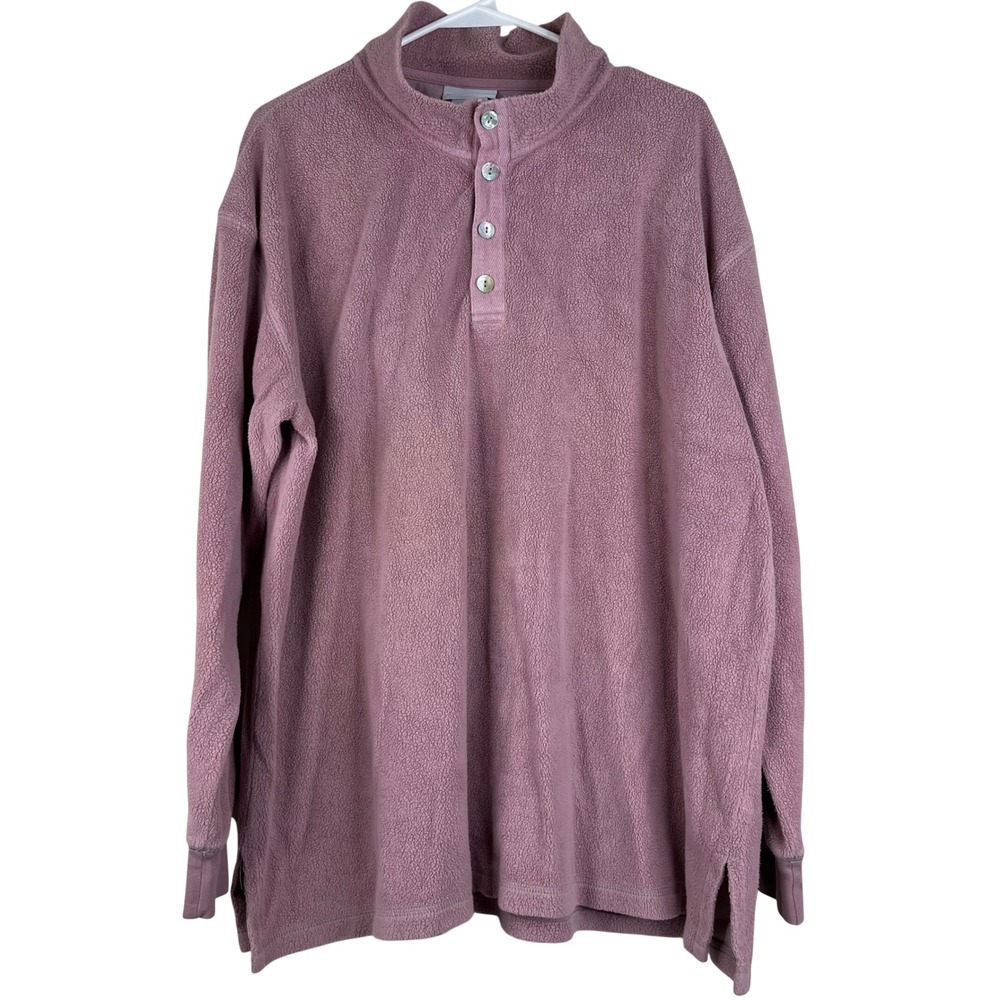 Soft Surroundings Fleece Pullover Womens 1X Mauve Pink Henley Mock Neck 55515